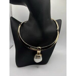 Chico’s Gold Tone Collar Choker Necklace Large Pearl Pendant